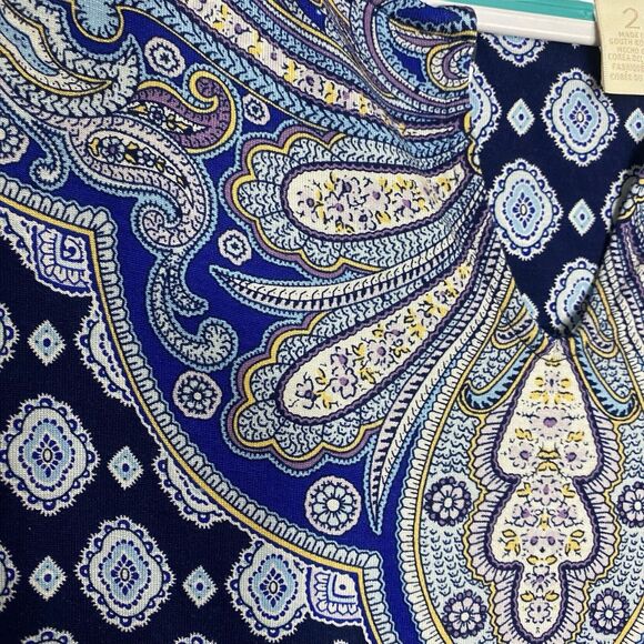 Chicos Top Womens 2 Large Blue Notch V Neck 3/4 Sleeve Tunic Blouse Slinky Boho - Picture 7 of 11